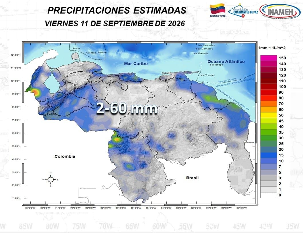 Inameh: Pronóstico de lluvias y nubosidad para el fin de semana