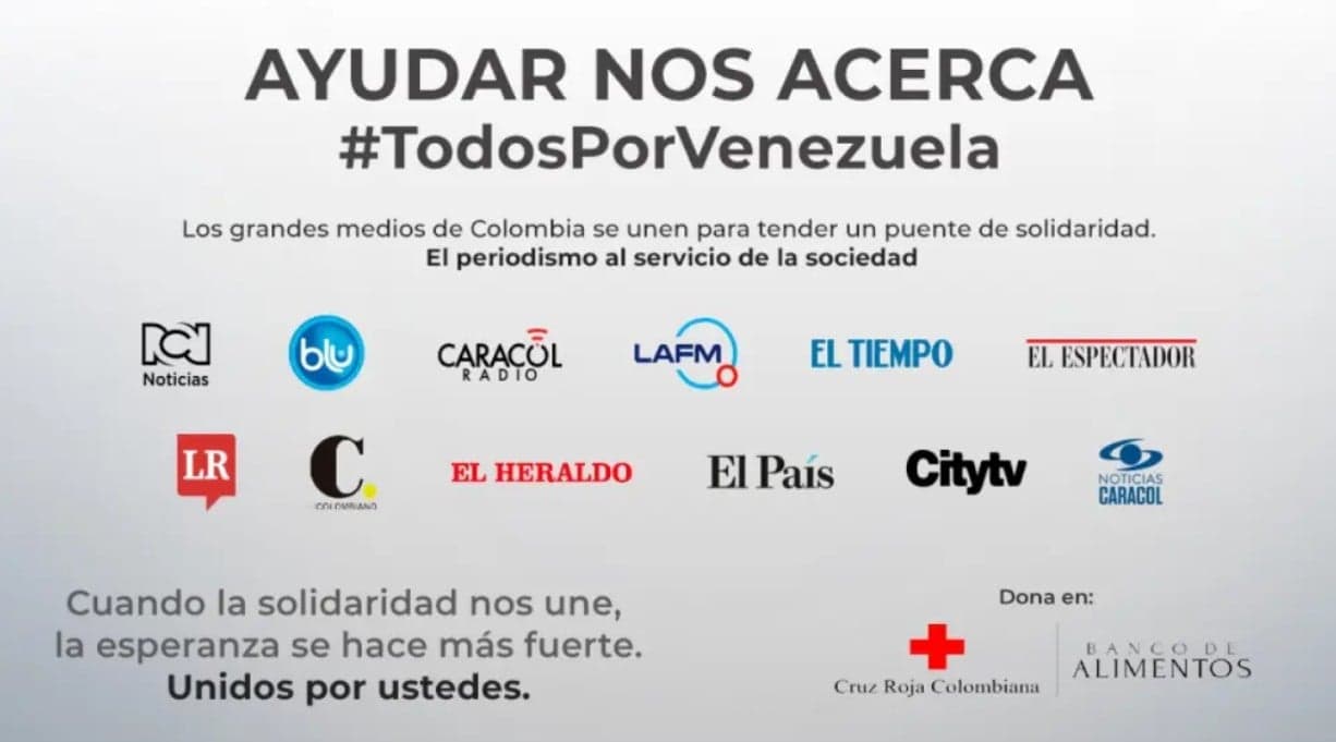 Medios colombianos lanzan campaña solidaria 'Todos por Venezuela'