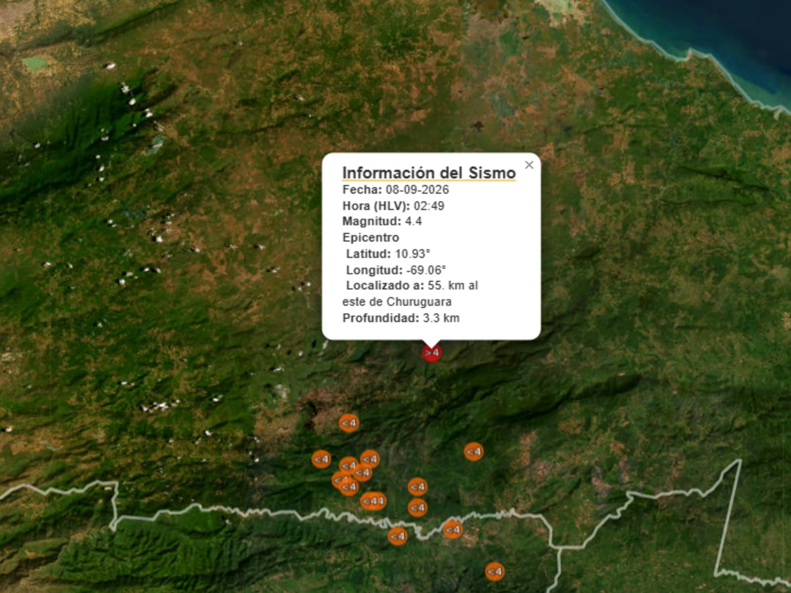 Cuatro sismos, el mayor de 4.4, sacuden Churuguara este 8 de septiembre