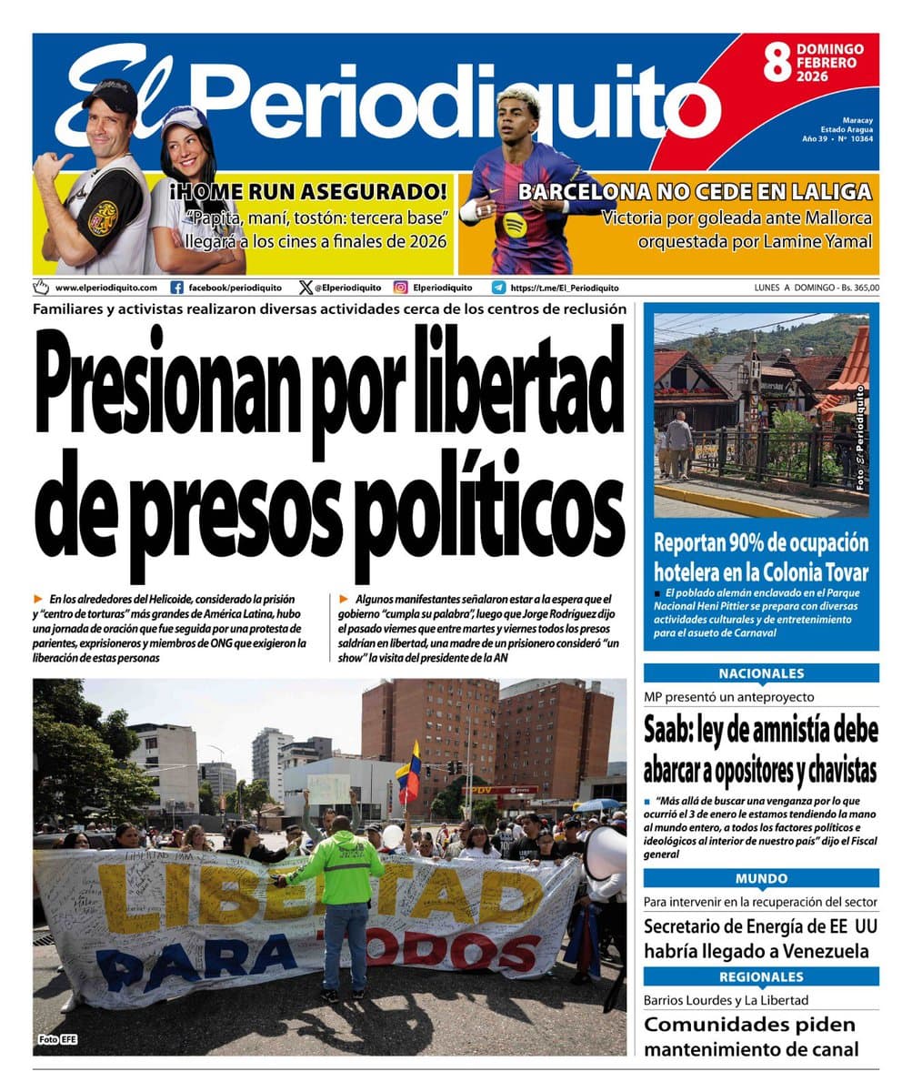 Principales Titulares de Venezuela este Domingo 8 de Febrero de 2026