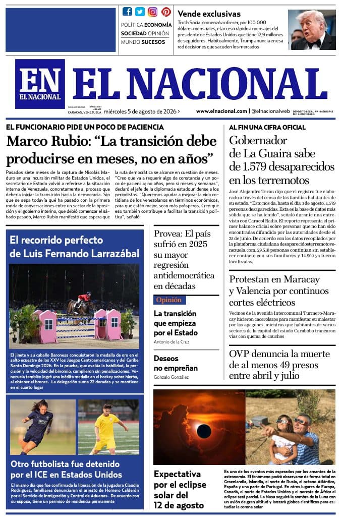 Las Portadas del Miércoles 5 de Agosto de 2026: Un Mirror de Venezuela