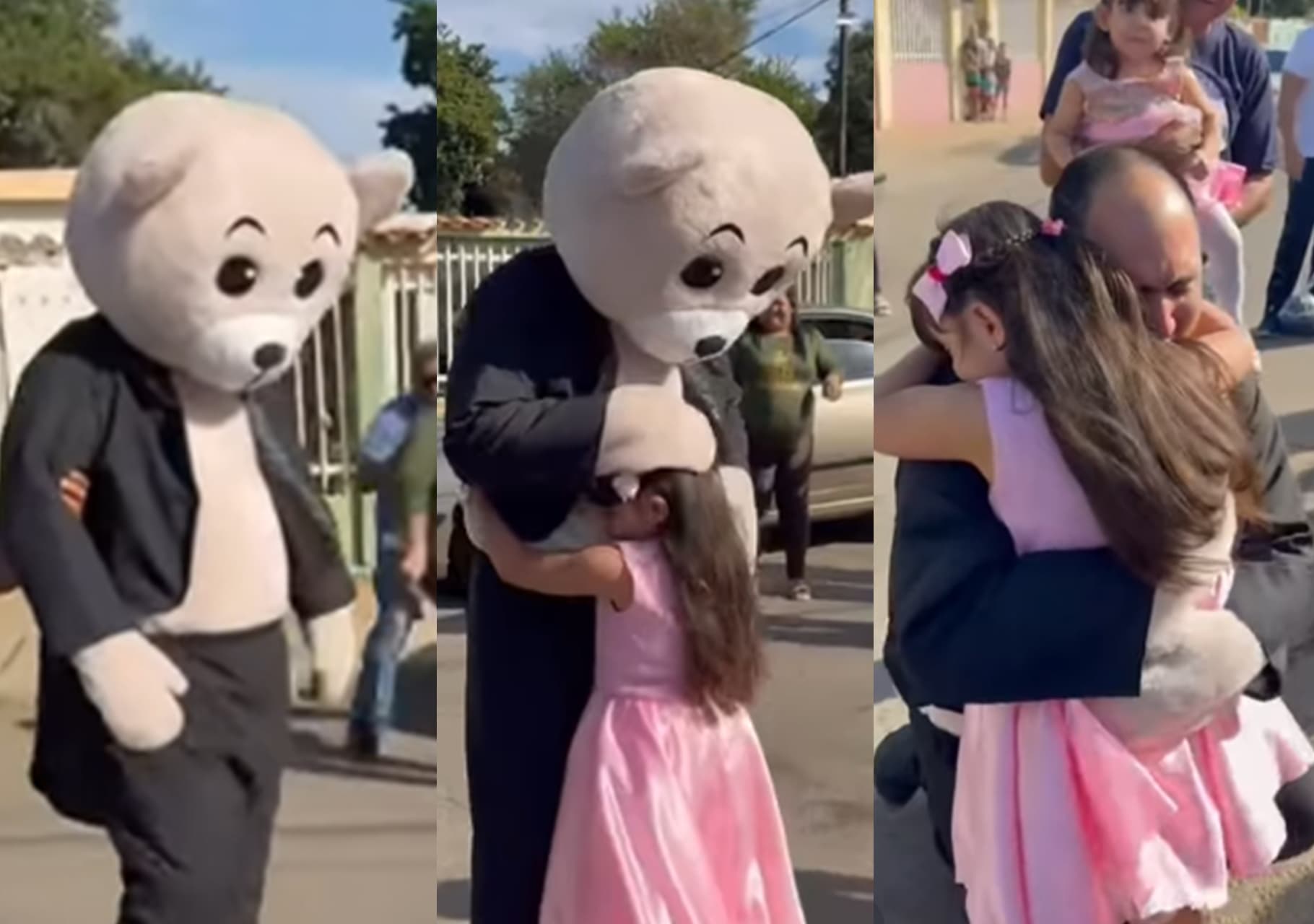 Víctor Borjas, ex preso político, sorprende a sus hijas como oso de peluche