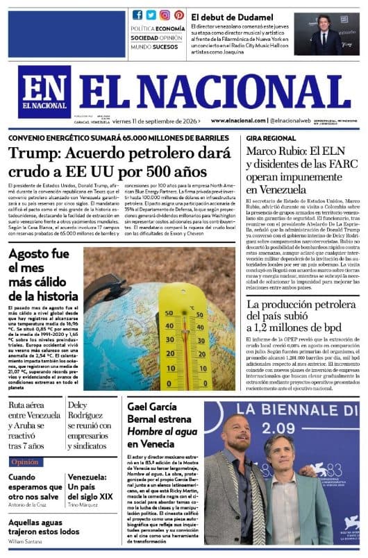 Las portadas de hoy: Un vistazo a la prensa venezolana del 11 de septiembre de 2026